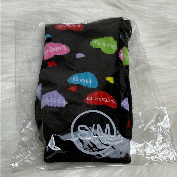 Colorful Heart Pattern Black Crew Socks, Valentine’s Day Socks Size M - Picture 2 of 11